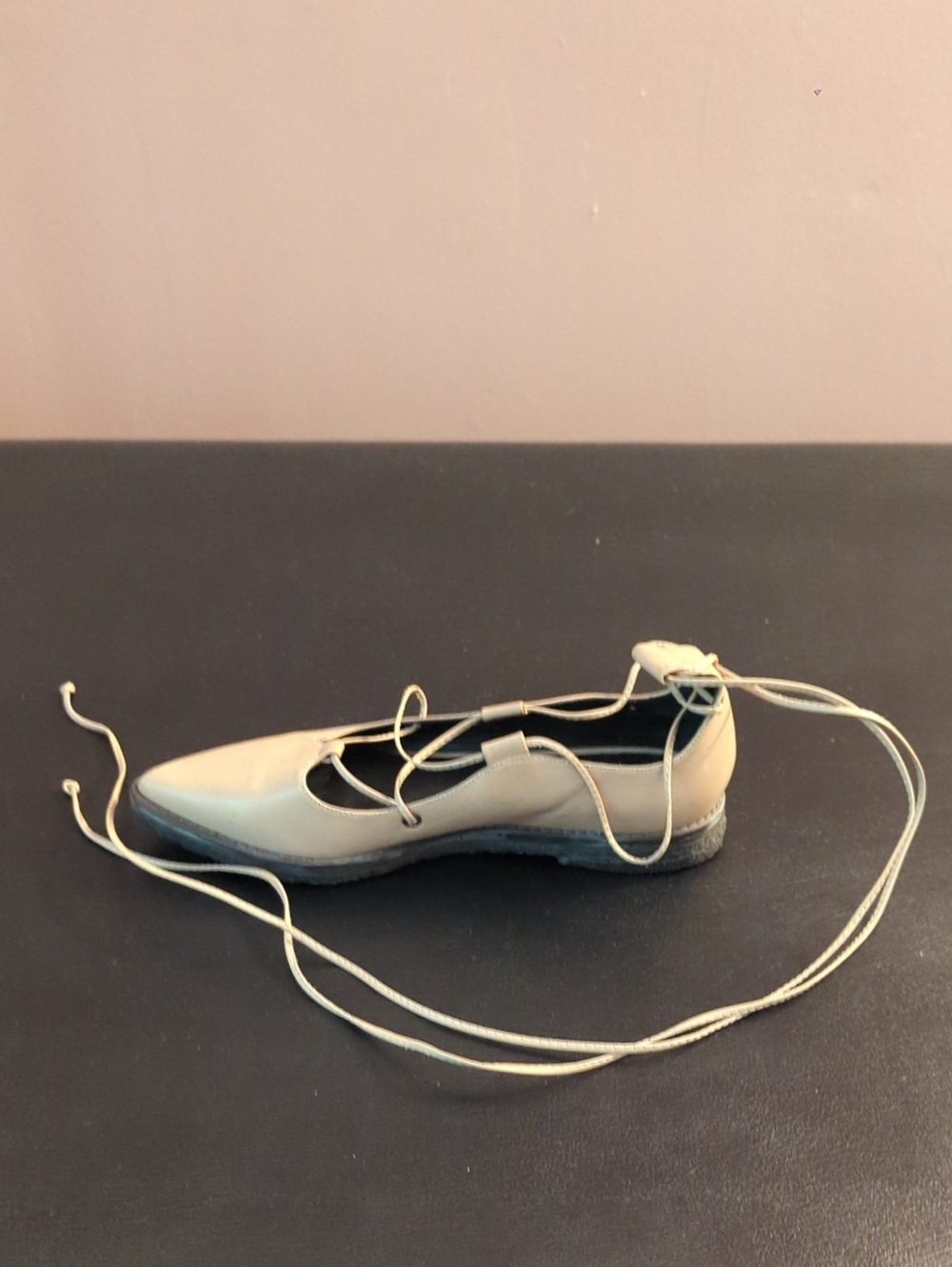 Tibi Lace-Up Ballet Flat in Off-White